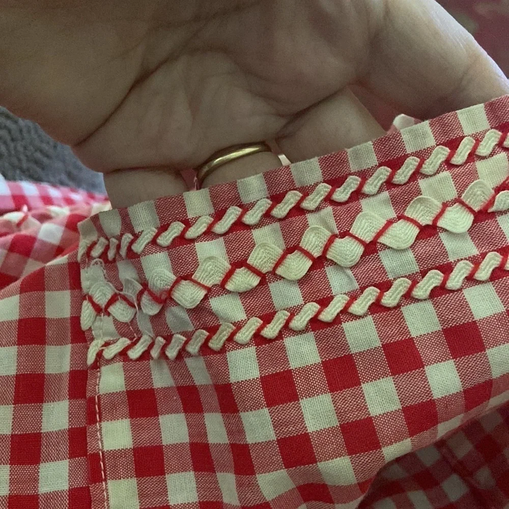 Vintage Handmade Apron Red And White Check Front Pocket